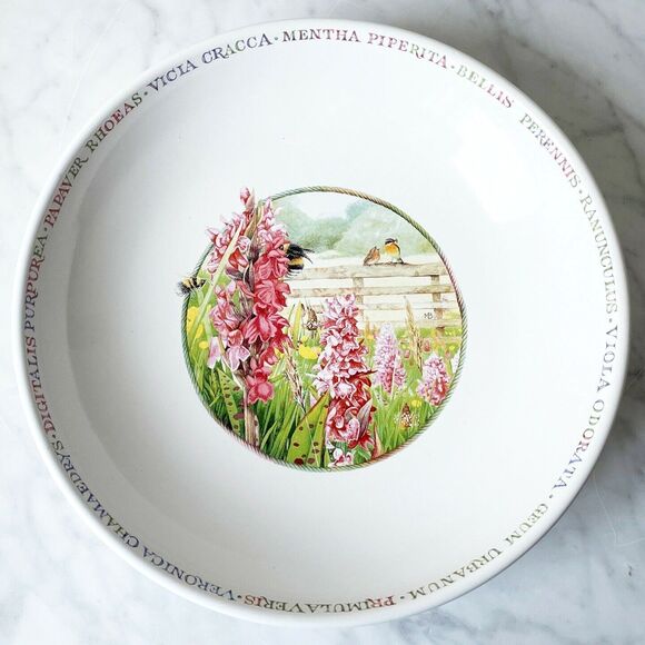 Marjolein Bastin Wildflower Meadow Serving Dish 10-1/4" - Honeybees Pink Flowers - Picture 1 of 4